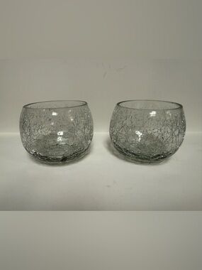 PartyLite Crackle Glass Tealite Holders | Set Of 2